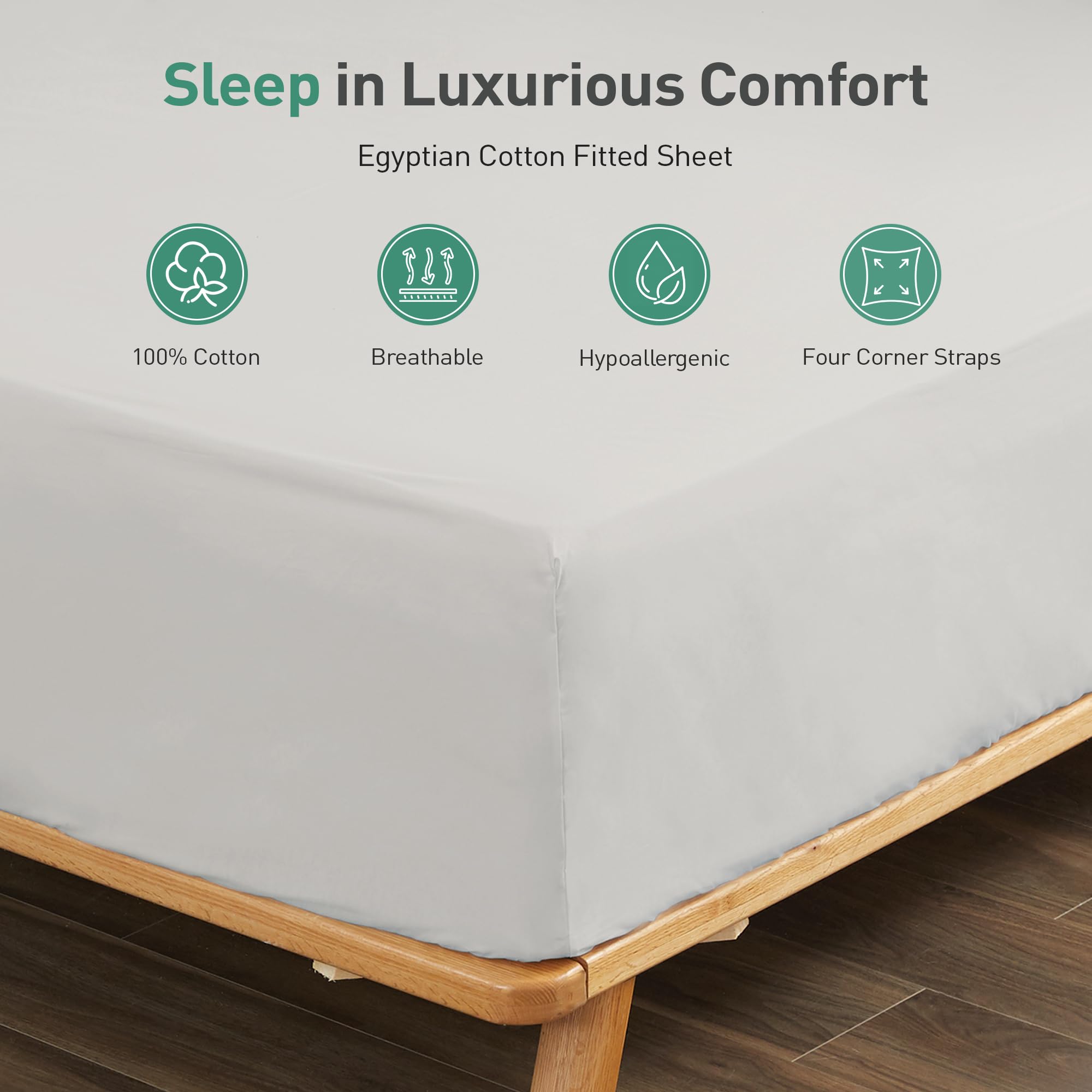Sylvanora 100% Egyptian Cotton Fitted Sheet, 25cm Extra Deep Pocket with 4 Elastic Corner Straps - Image 4