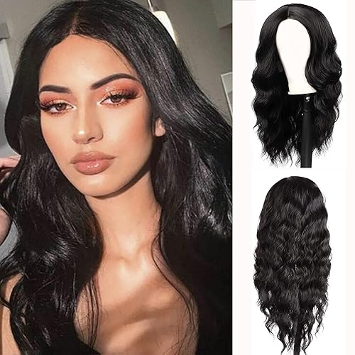 Phantasy Peluca sintética de encaje frontal cabello rizado negro pelucas de repuesto para mujer parte media aspecto natural uso diario fiesta 17