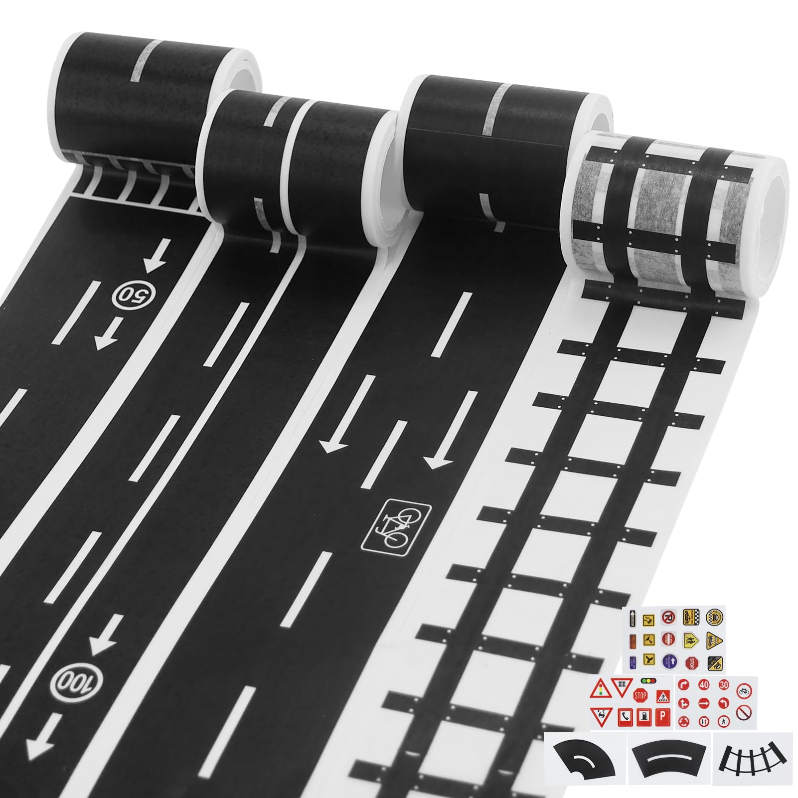 AMANDELIZABE 10 Pezzi Strada Autostrada ferrovia Strade Nastro Adesivo Fai da Te Treni ferroviari Corse Auto da Corsa Nastro, Nastro Stradale per apprendimento, Arte Fai da Te