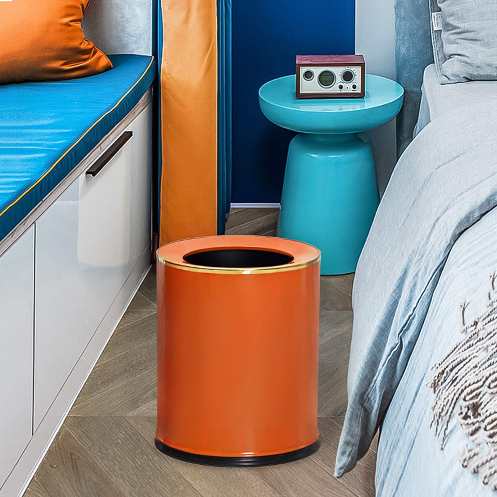 Kosze na śmieci Lekki Luksusowy Round Trash Can Household Odkryty pokój dzienny Sypialnia Kosz Na śmieci Proste i nowoczesne kosze na śmieci, 14 litrów / 3,6 galonów Wiadro do przechowywania śmieci