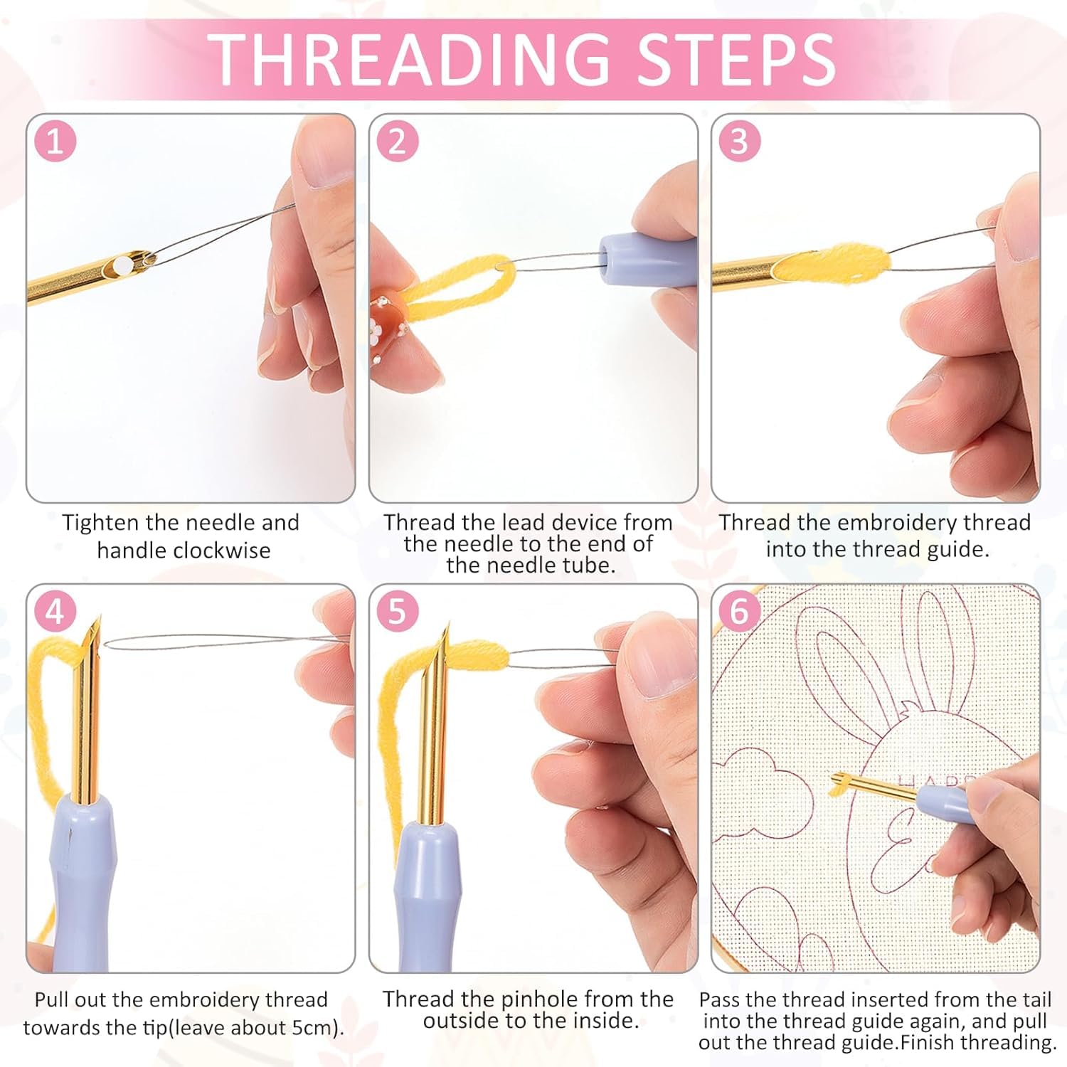 Punch Needle Kit for Embroidery | Adjustable Punch Needle Pen with Threader | Rug Making Needle Tool for DIY Hand Embroidery, Cross Stitch, Yarn Craft & Sewing Supplies 2