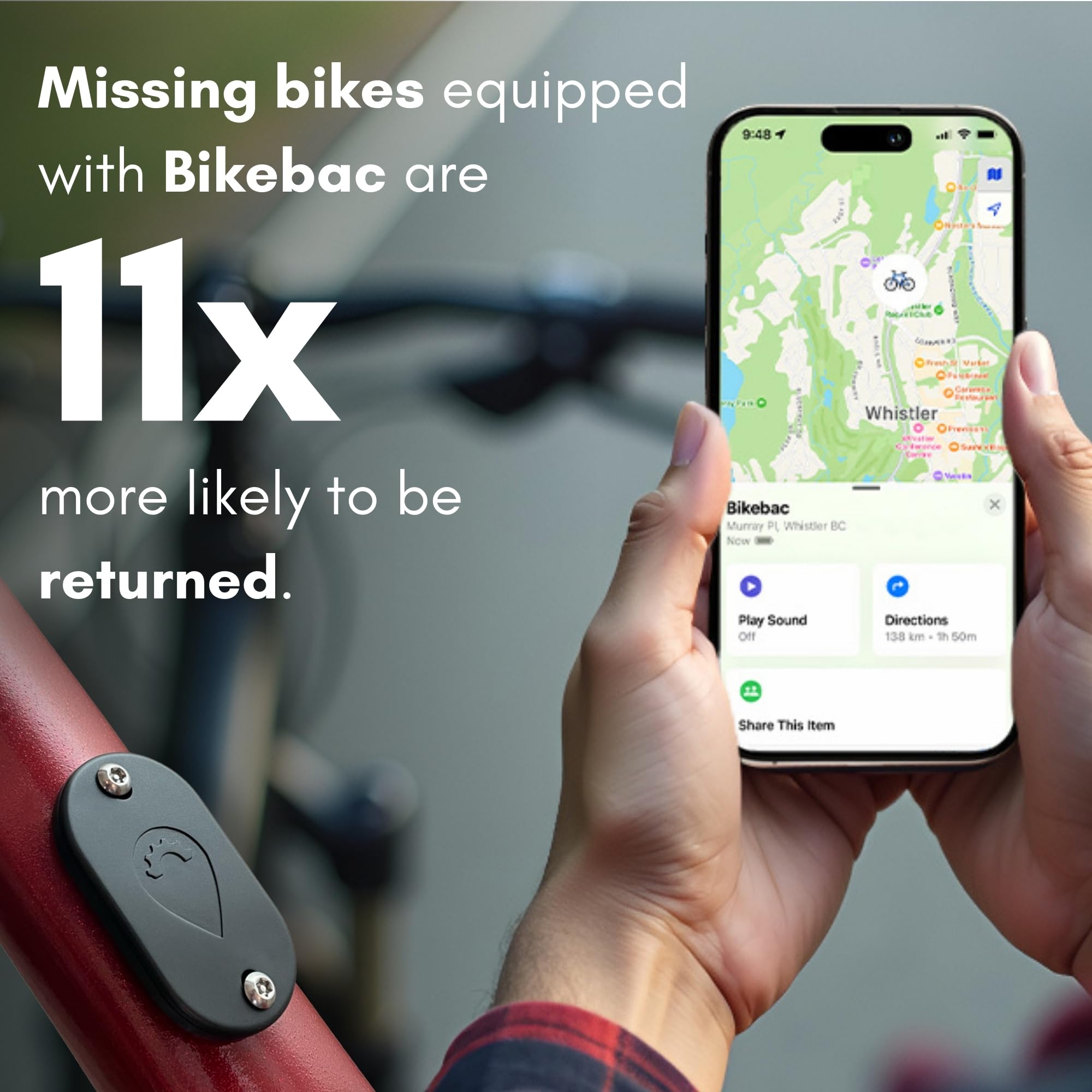 Bikebac Localizzatore per bicicletta, funziona con Apple Find My, impermeabile, batteria da 12 mesi in su, non richiede Airtag