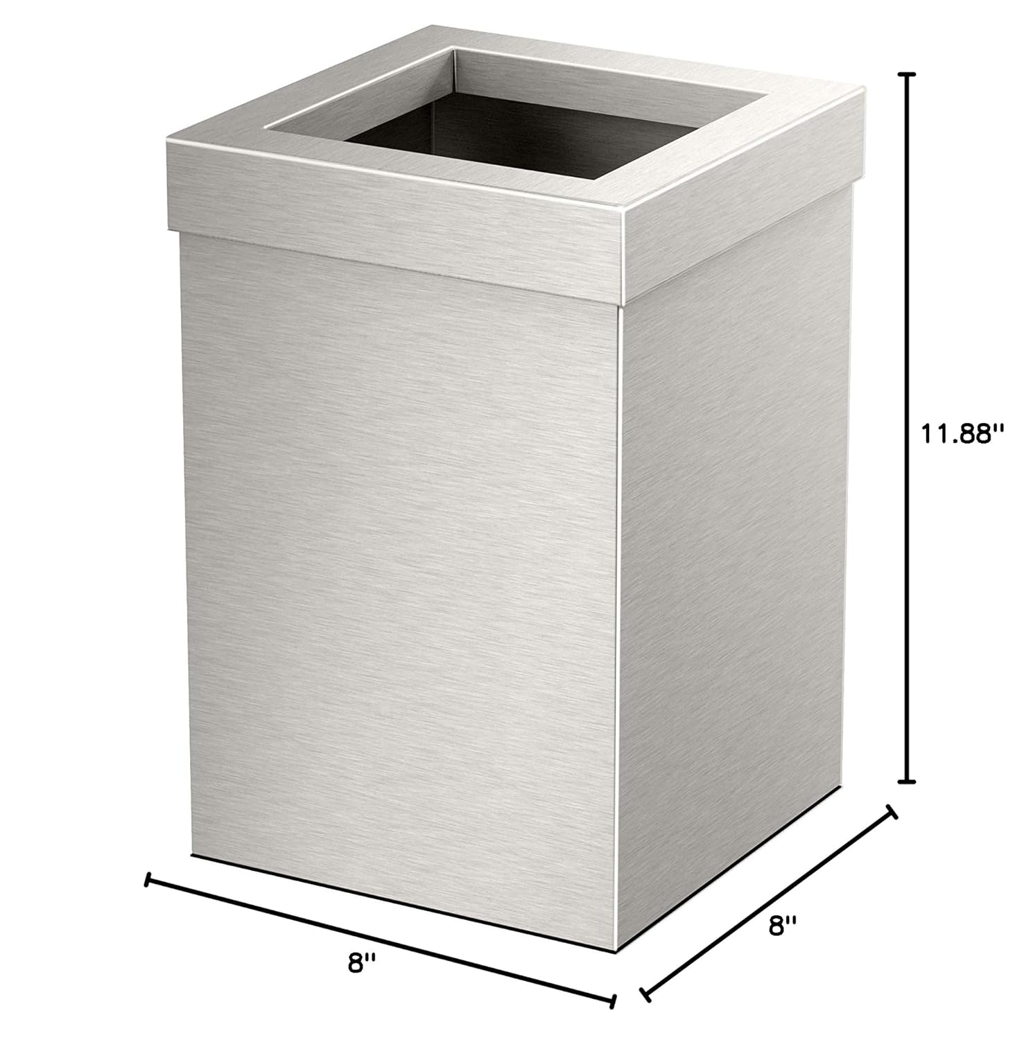 Gatco Small Bathroom Trash Can With Lid, Square 3 Gallon Stainless Steel Wastebasket, Under Sink, Satin Nickel, For Bathroom, Bedroom, Office (1914)