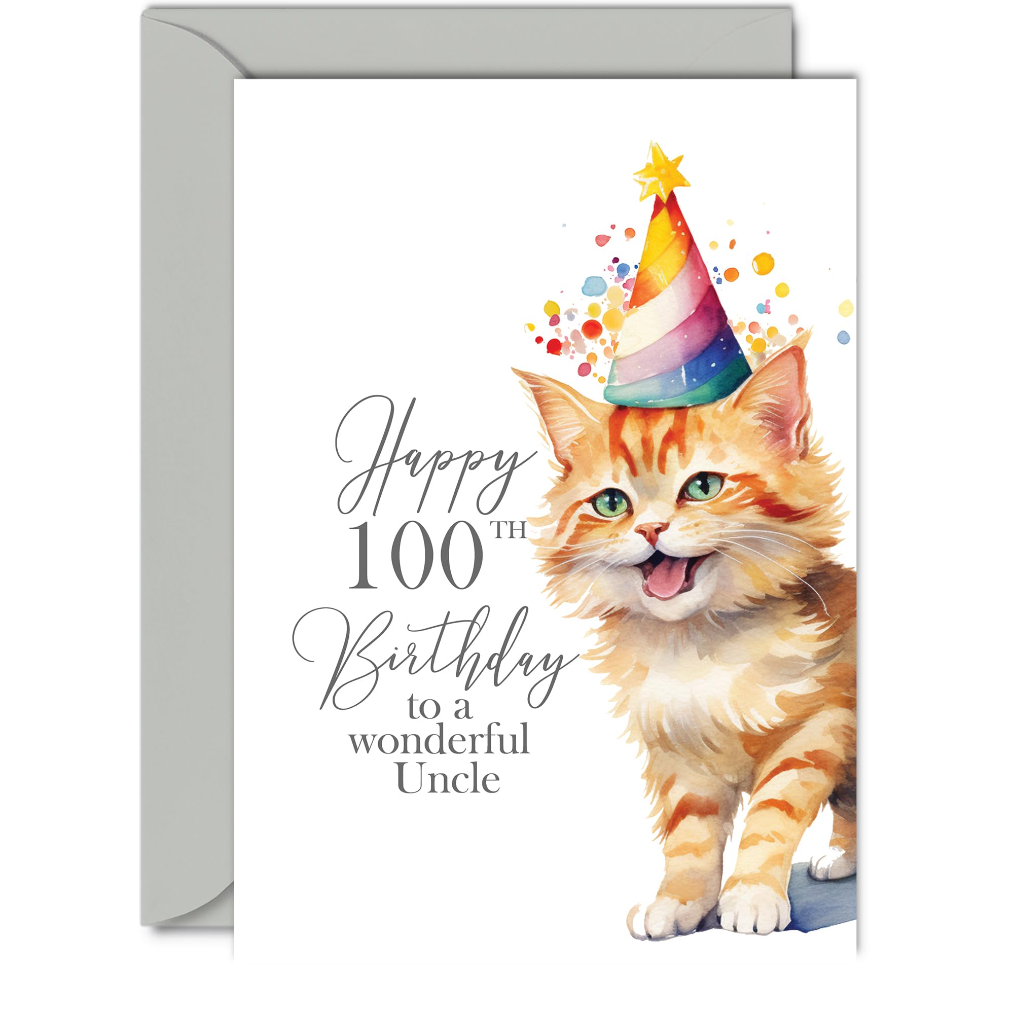 100th Birthday Cards for Uncle, Party Cat Kitten