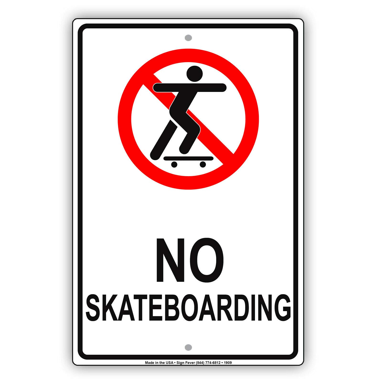 Building Rule Metal Tin Sign, No Skateboarding On Property Public Safety Wall Decor, 12x8 Inches Aluminum
