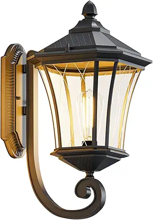 Outdoor Wall Lights, 15"H Black Waterproof Aluminum Exterior Lighting Fixtures for Porch, Yard, Garage, Patio, Entryway, Clear Glass, E26 Base, Hardwired Outside House Wall Mount Lantern Sconce