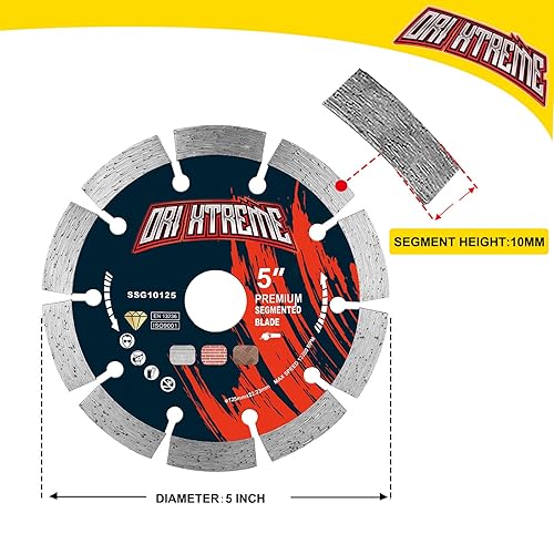Vista 125 de Hoja de sierra de diamante de 10 pulgadas, 5 piezas, hoja segmentada de uso general para hormigón de corte seco/húmedo, mampostería, ladrillo