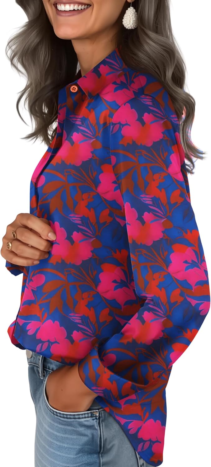 Womens Ultra-Soft Lightweight Satin Silk Button Down Shirts Silky Long Sleeve Work Dress Blouses Tops - Image 3