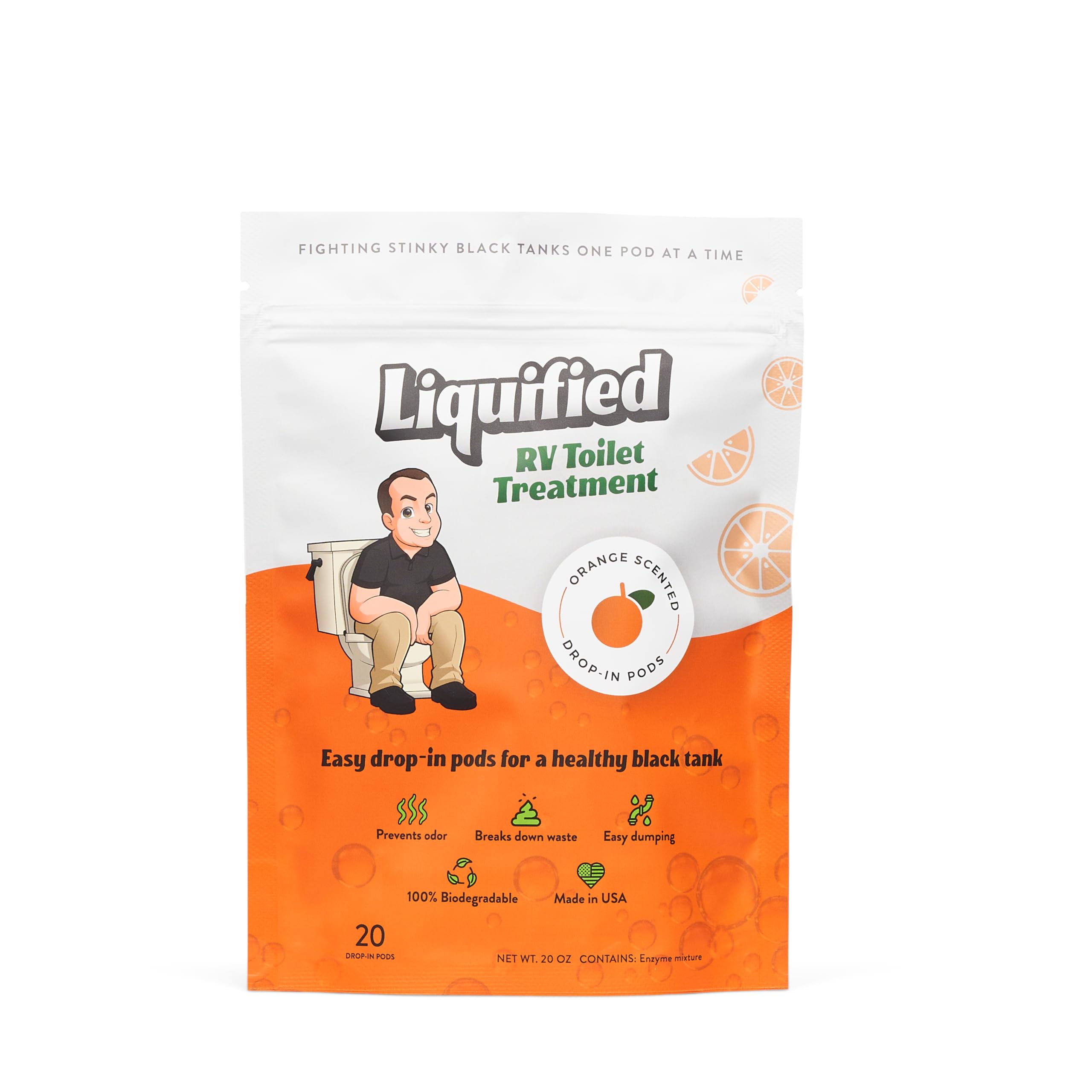 Liquified RV Toilet Treatment Drop-Ins - Prevents Tank Odors - Breaks Down Waste and Tissue - Septic Tank Safe - Matts RV Reviews - Orange Scent - 20