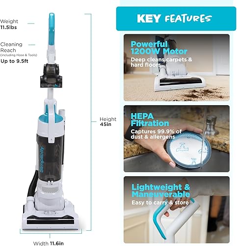 Miniatura 2 de Simplicity Vacuums Pets Pro, Aspiradoras para suelos duros y alfombras para el hogar de mascotas, verticales, ligeras, potentes succión en hogares