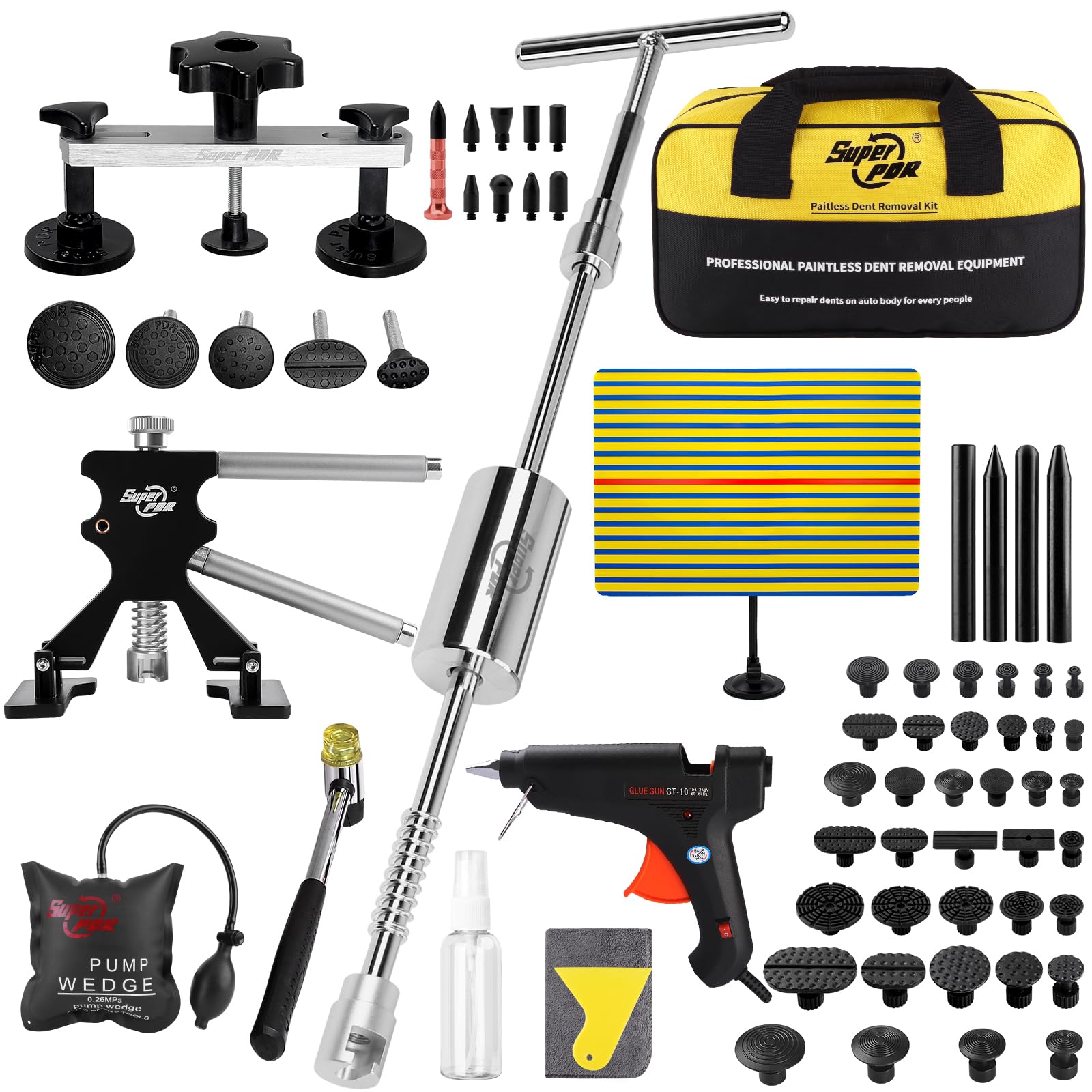 Paintless Dent Repair Kit 100 Pcs Car Dent Removal Tool with 4 Dent Pullers and All Glue Tabs to Remove Large Dents Small Dents, Dents, Wrinkles and Hail Damage All Without Painting