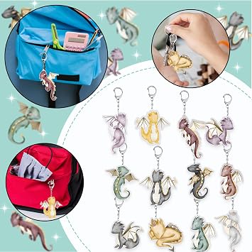 12 PCS Dragon Keychain, Watercolor Dragon Party Favors Magical Dragon Birthday Party Decoration Whimsical Dragon Party Supplies Dragon Key Ring
