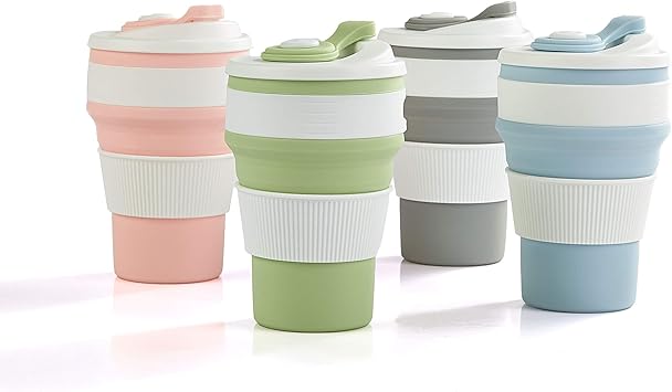 Amazon 折りたたみカップ 携帯シリコンカップ 350ml 耐熱コーヒーカップ 蓋付き トラベルカップ アウトドア 旅行 出張 自宅用 Oversea マグ シェラカップ