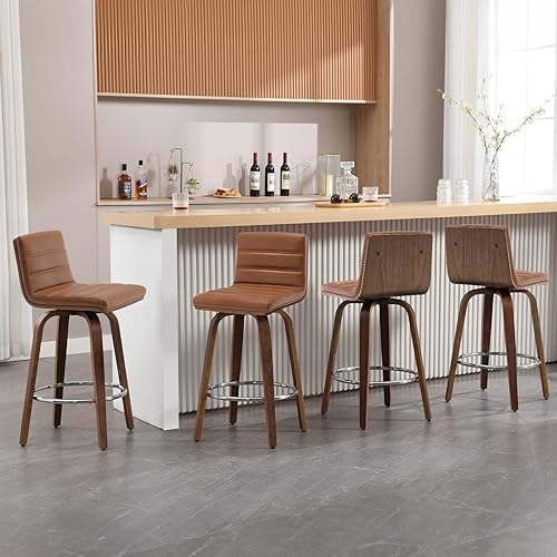 Miniatura 62 de Bekrvio Juego de 2 Taburetes de Bar Giratorios con Respaldos, Taburete de Bar Tapizado de Cuero PU de 29 Pulgadas de Altura, Respaldo en Forma de L,