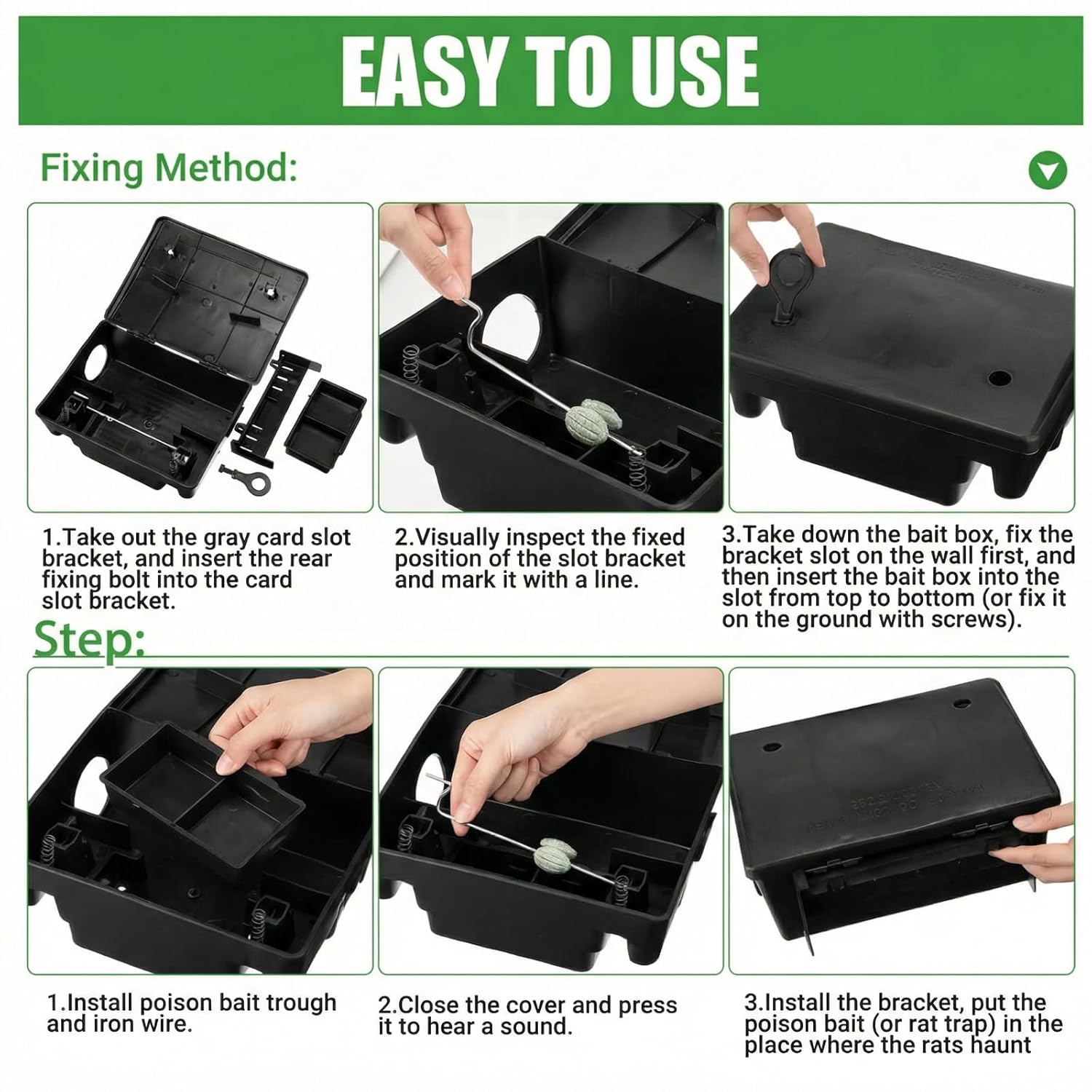 4 Pcs Rat Bait Stations Large Rodent with Key Reusable Mouse Stations Mice Blocks Heavy Duty Boxes for Outdoor Rodents Mice Blocks Station, Bait Not Included, Black (8.66 x 7.5 x 3.9 Inches)
