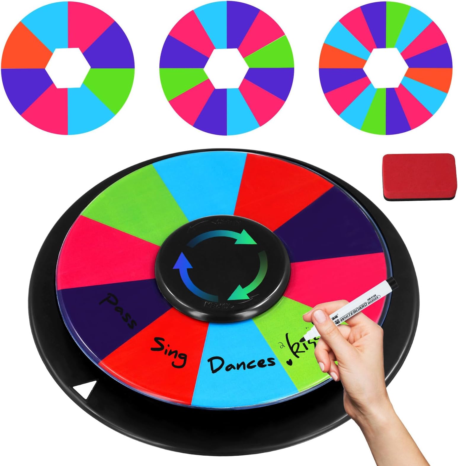 Jalann Color Prize Wheel, 10" Prize Wheel Fortune Spinner, Double-Sided 8/16 Slots Fortune Spinning Wheel with Dry Erase Marker, Tabletop Roulette Spinning Game for Party Pub Carnival Tradeshow