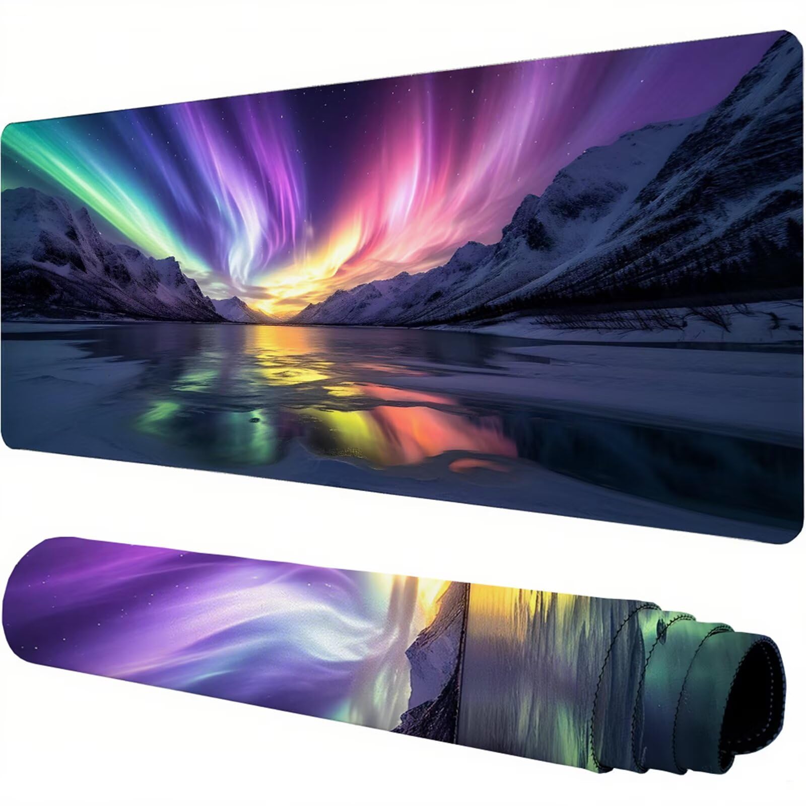 Czarna podkładka pod mysz XXL 1600 x 800 x 3 mm zorza pod ręką akcesoria biurowe antypoślizgowa gumowa podstawa i szyte krawędzie podkładka pod mysz dla graczy do dekoracji biura dekoracyjnego