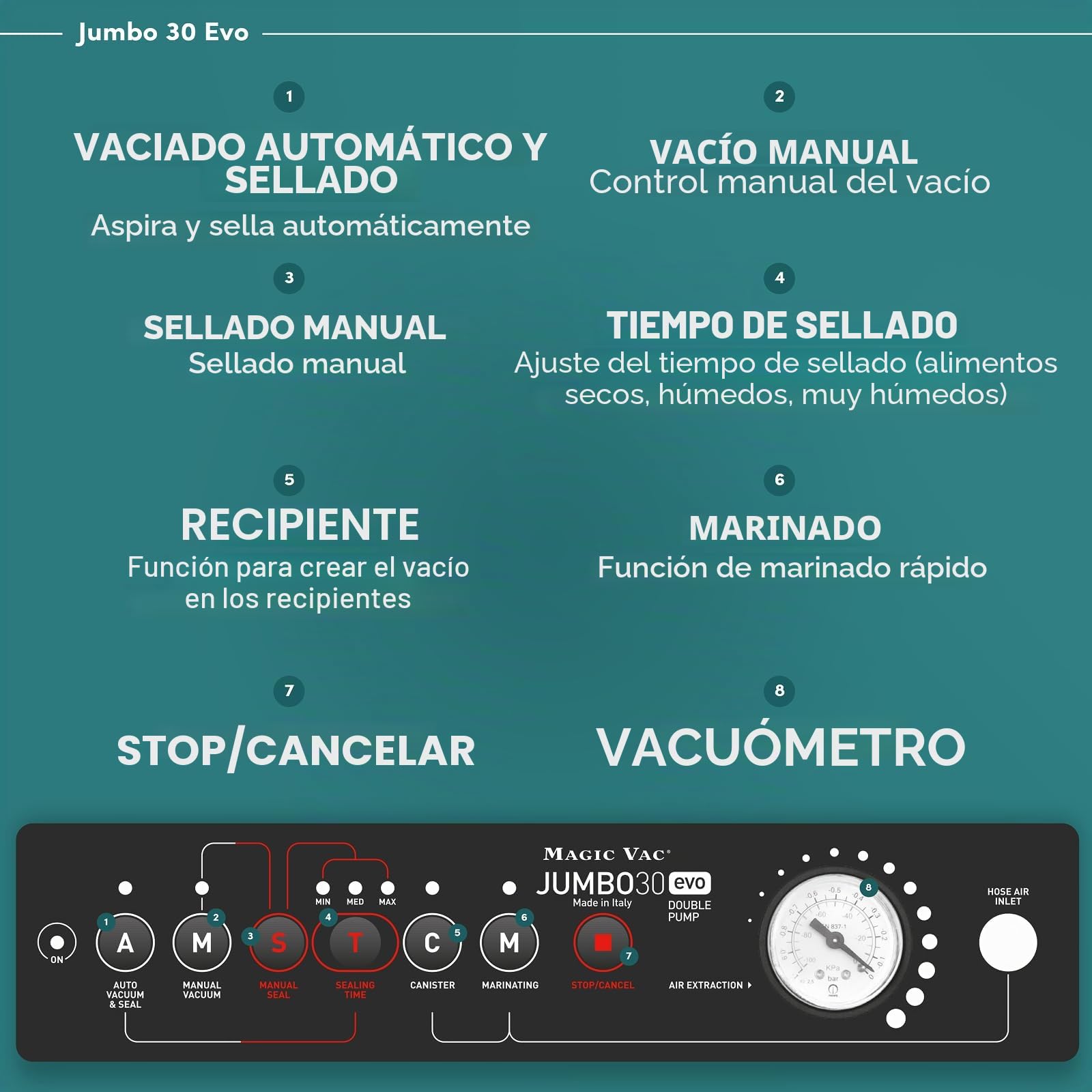 Magic Vac Jumbo 30 Evo, Máquina Envasadora al Vacío Profesional de Alimentos en Acero Inoxidable para Bolsas de Vacío y Contenedores