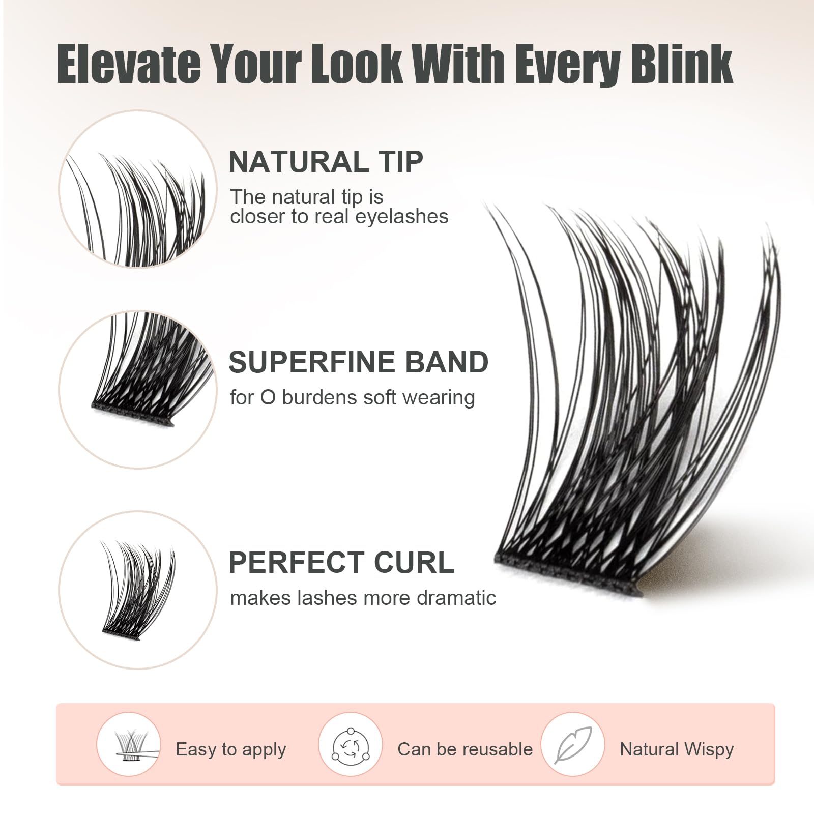 YOONOYA Lash Clusters 144 PCS 16mm Mix Volume Lashes Eyelash Clusters D Curl Cluster Eyelash Extensions Natural Wispy Cluster Lashes Reusable Individual Thick Lash Extension (QD-16mm) - Image 3