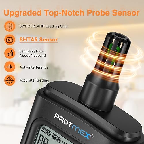 Miniatura 2 de YT606 Medidor de temperatura y humedad higrómetro digital de alta precisión con ambiente, humedad relativa, punto de rocío, termómetro de bombilla