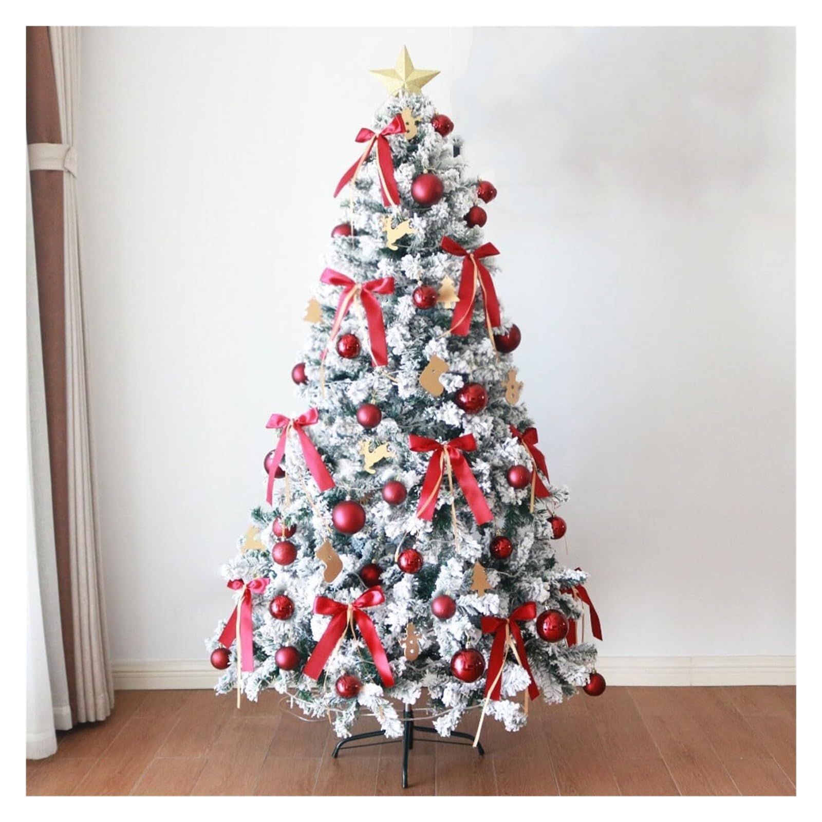 Sapin de Noël Artificiel de 1,5 m, floqué de Neige, de qualité supérieure, à charnière, for la décoration des fêtes à Domicile ou au Bureau.(1.8m)