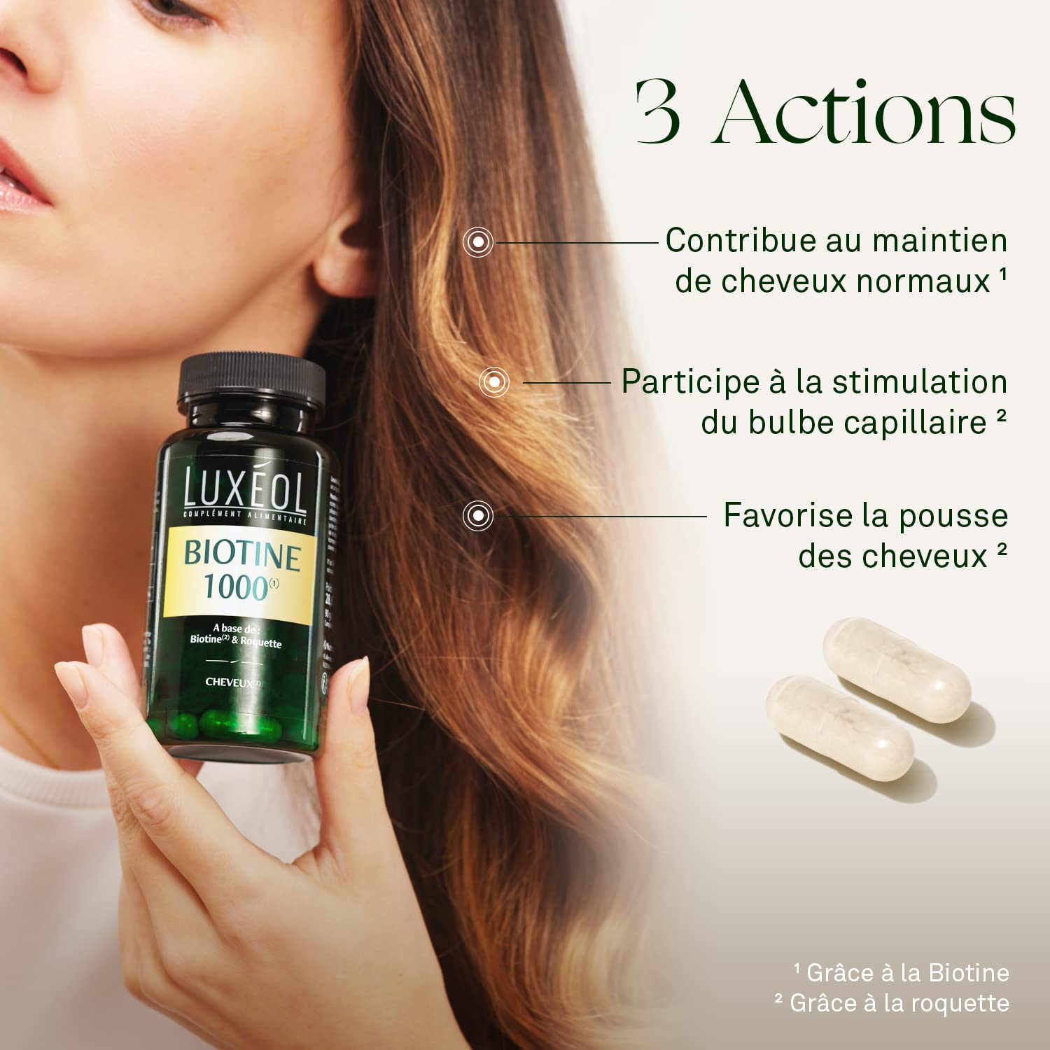Luxéol – Biotine 1000 μg – Favorise la Pousse des Cheveux – Made in France – Complément Alimentaire – 90 Gélules – 28,6 g & Pousse Croissance & Fortification - Programme Cheveux 3 Mois - 30 Gélules