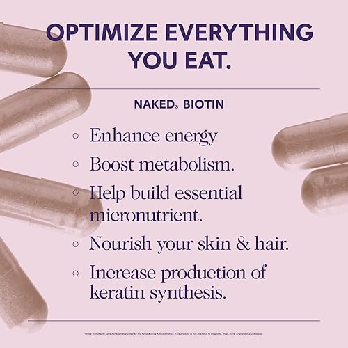 Miniatura 3 de NAKED Biotin 10,000mcg - Max Strength Vitamin B7 Supplement for Healthy Hair, Skin & Nails Support - Non-GMO, Gluten-Free, Vegan - Supports Keratin