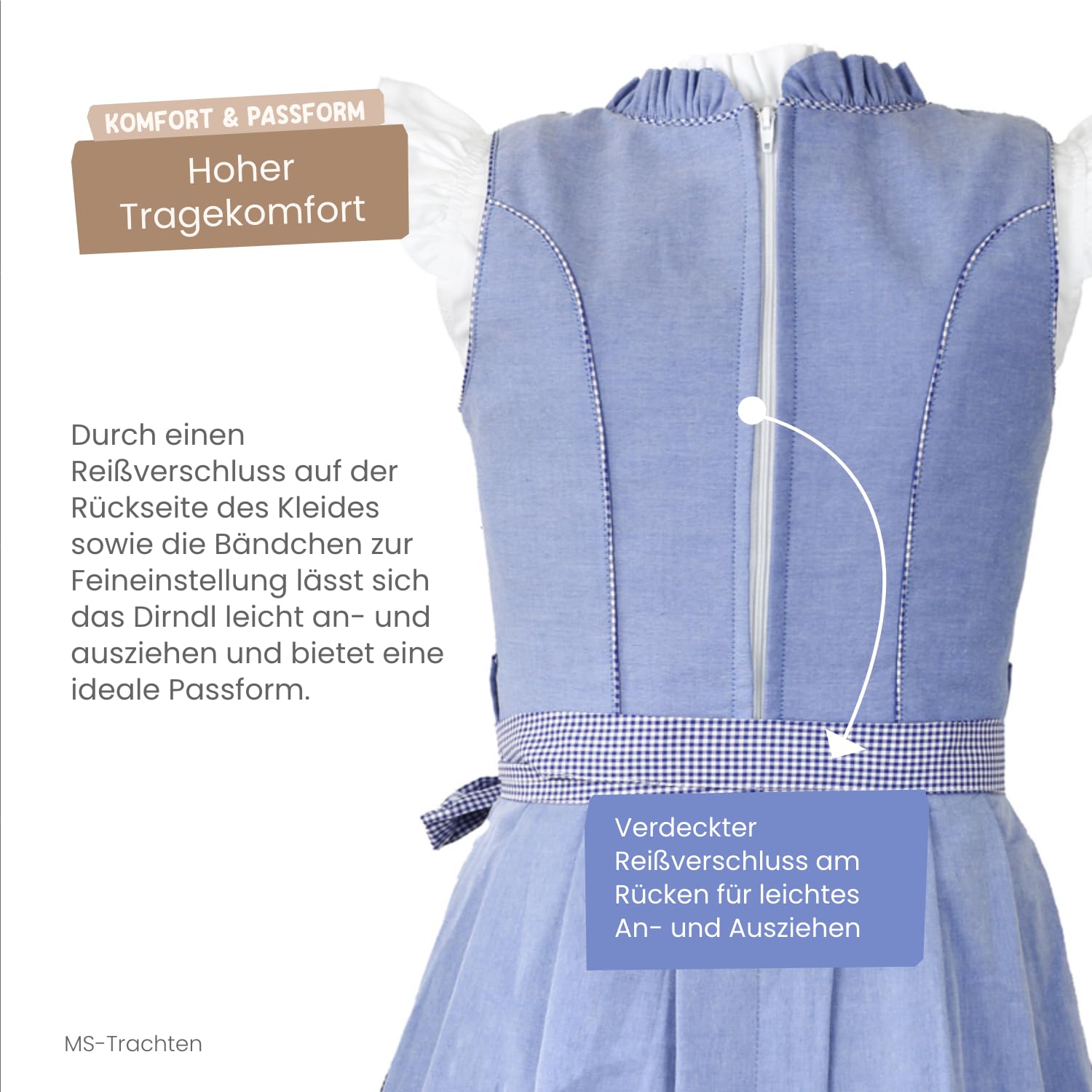 Kinderdirndl Mila – Kinder Dirndl blau rot mit Bluse 3 teilig – traditionelles Trachtenkleid für Mädchen