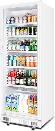 Commercial Beverage Refrigerator, 24.5 Inch 15 Cu. Ft. Drink Fridge, Display Refrigerator with Glass Door, Commercial Display Fridge with 5 Adjustable Shelves, for Shops, Restaurants, Bars