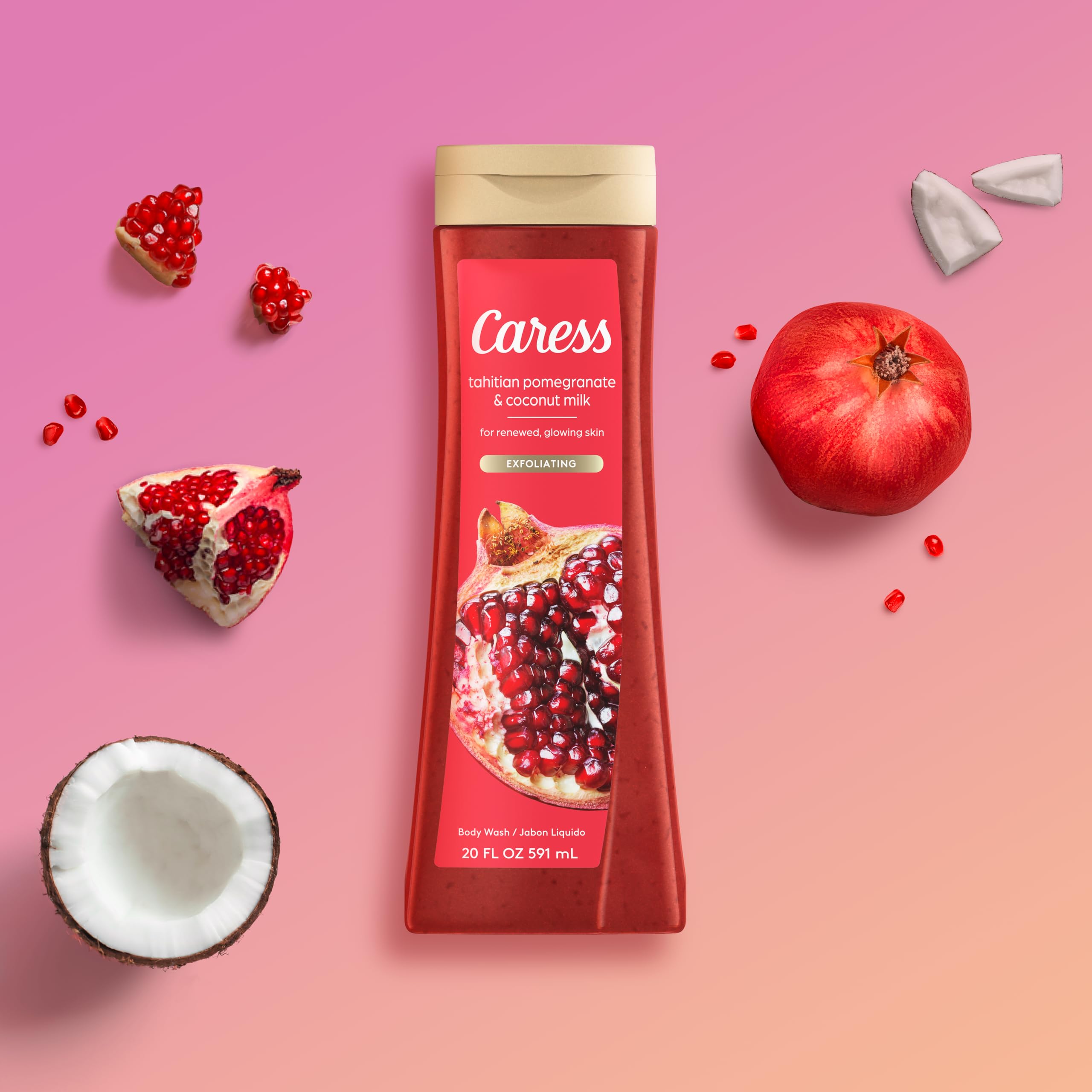 Gel de baño, granada de Tahití y leche de coco, gel de baño hidratante para piel renovada y brillante, jabón líquido exfoliante corporal, 20 onzas líquidas (paquete de 2) 4