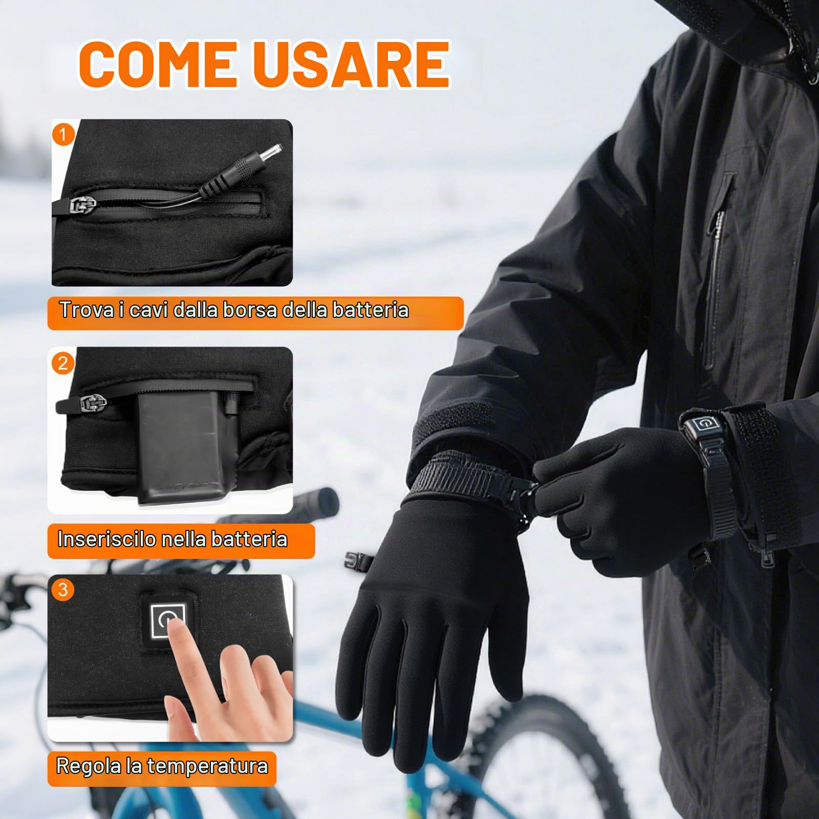 seenlast Guanti Riscaldabili, Guanti Riscaldati USB Ricaricabili per Uomo Donna, Guanti Riscaldati Moto con Batteria 7.4V 2200MAh*2, Guanti Scaldamani Touchscreen con 3 Temperature Regolabili