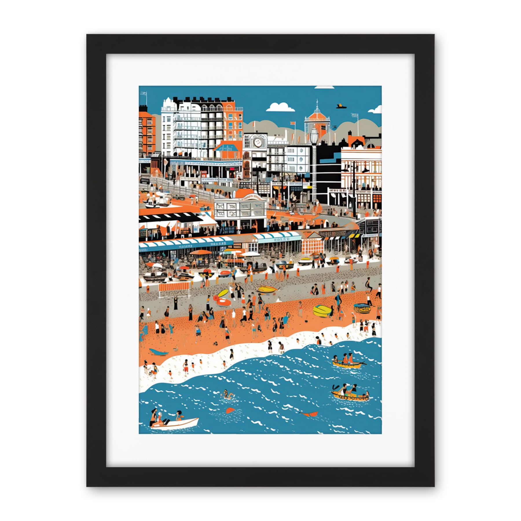 Artery8 Brighton Beach and Palace Pier Modern Abstract Artwork Framed Wall Art Print 18X24 Inch