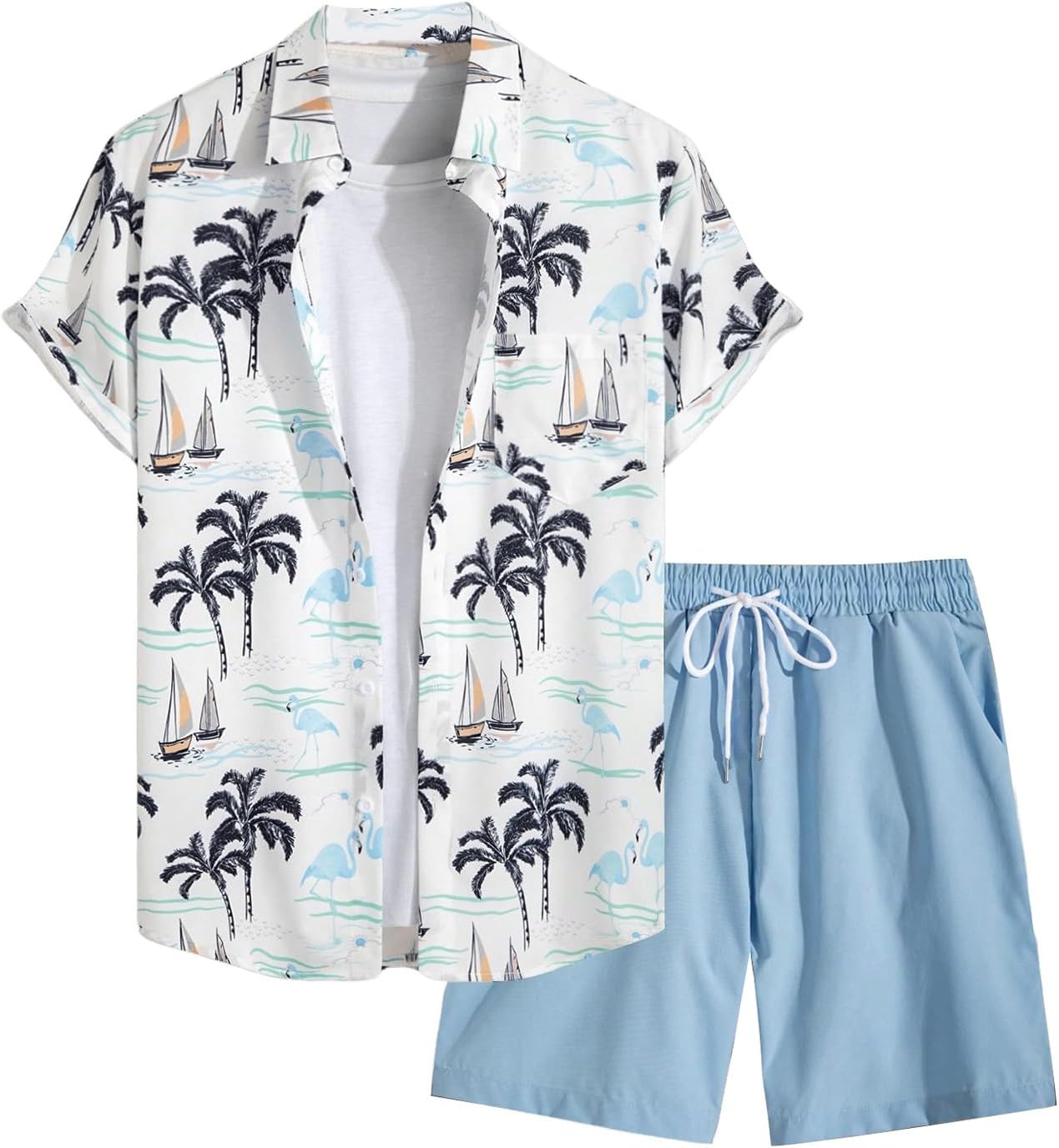 COZYEASE Men's 2 Piece Hawaiian Outfits Short Sleeve Button Down Shirt and Shorts Set Beach Tracksuits
