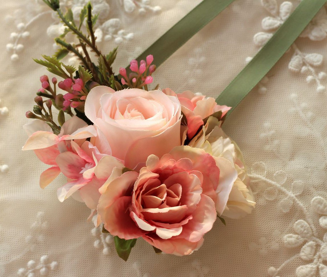 S-SSOY S Ssoy Hand Made Pretty Girl Bridesmaid Bridal Bride Wedding Wrist Rose Flower Party Prom Hand Flower Decor Pack of 2