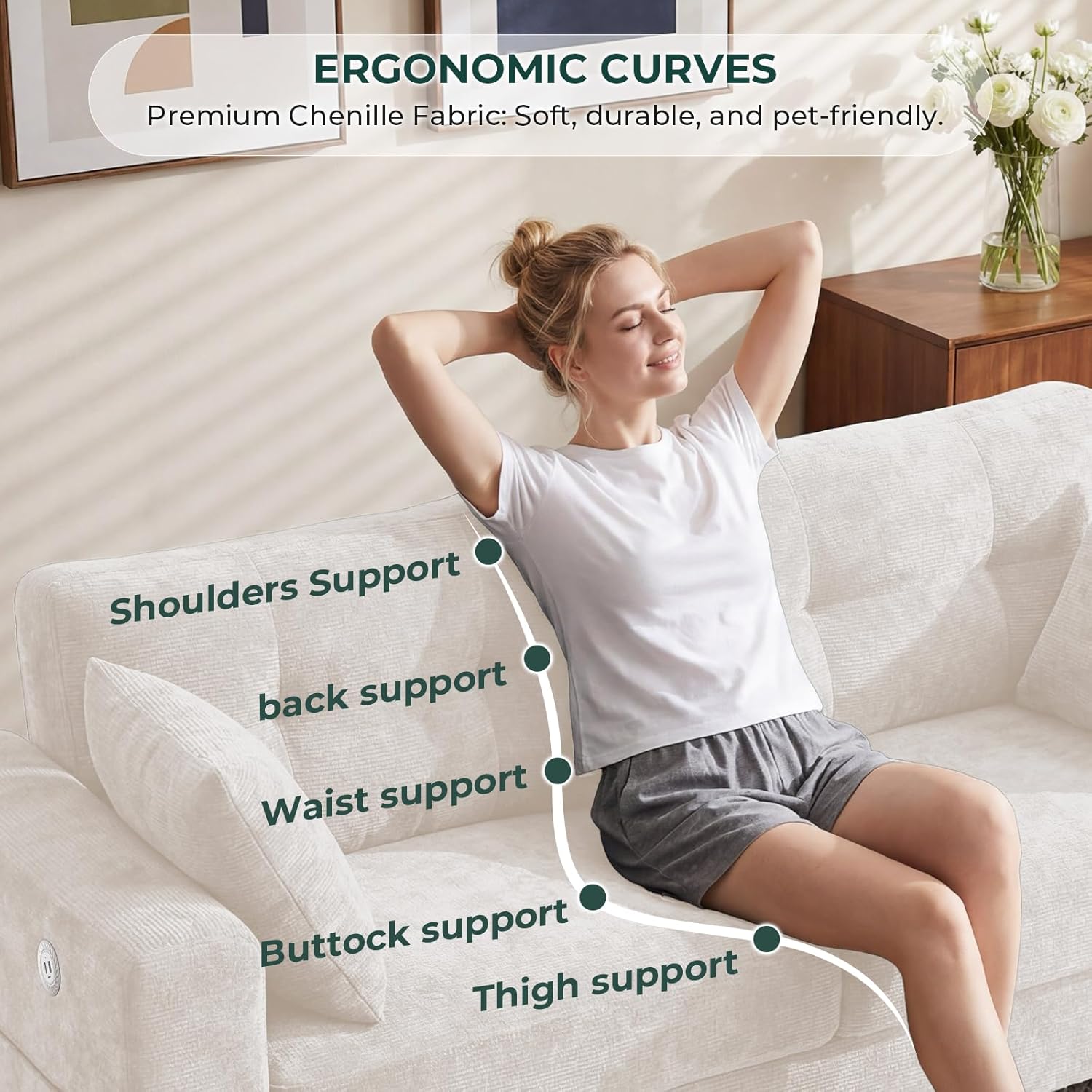 70" Loveseat Sofa for Living Room, Modern Chenille Cloud Couch with USB/Type-C Charging Ports, Side Pockets, Removable Cover, Wide Armrests, Small Couch for Small Space, Easy Assembly, Beige