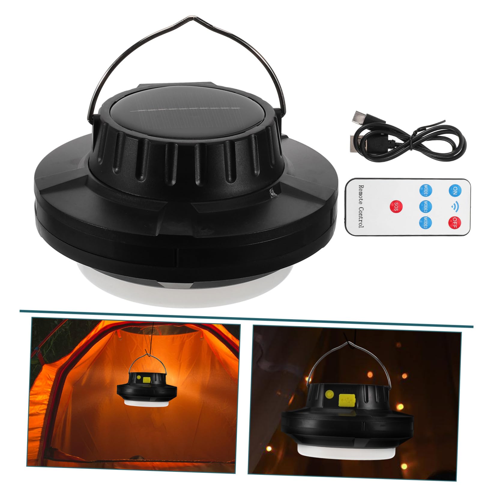 Linterna Solar Camping Recargable USB Luz Emergencia Portátil Rotativa para Senderismo y Viajes al Aire