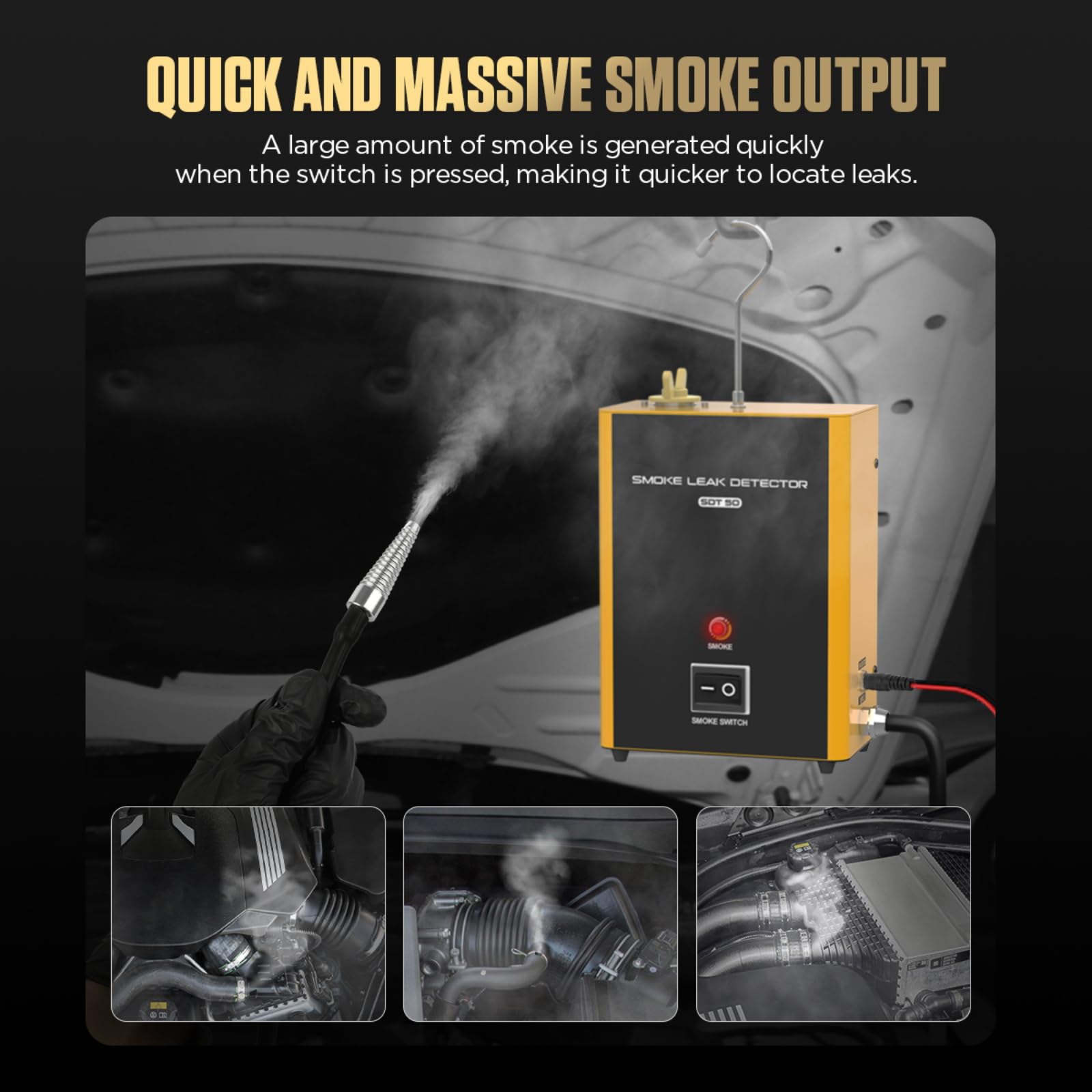 SDT50 Rauchleckdetektor mit Eingebauter Luftpumpe, 12V Auto Rauchmaschine für EVAP-Dichtheitsprüfung, Profi Lecktester für Alle Fahrzeuge, Leicht 1.5kg, Leise & Schnell, Überhitzungsschutz