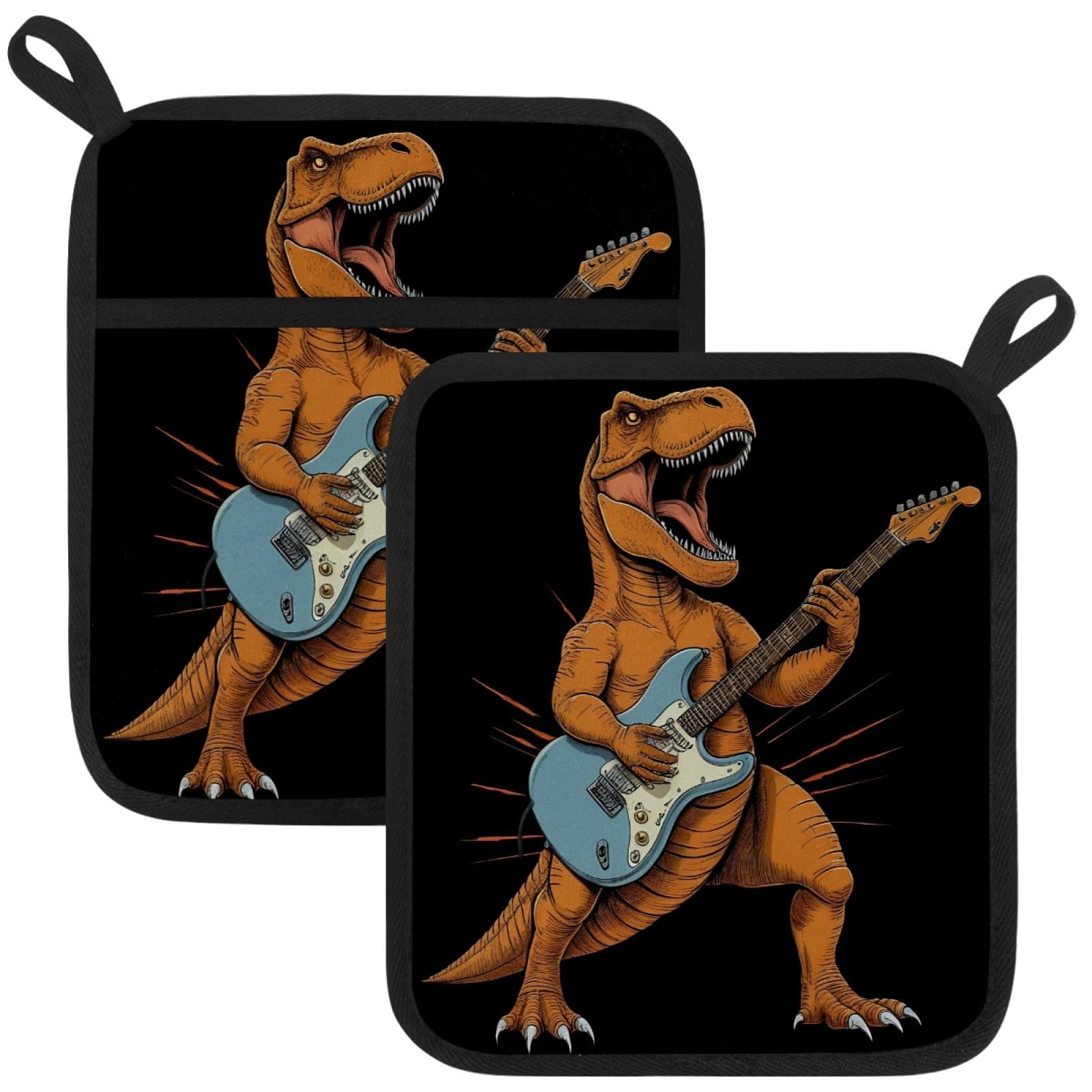 VAPOKF Cute Dinosaurs Pot Holders with Pocket for Kitchen Heat Resistant Potholders Large Polyester-Cotton Square Oven Mitts Set
