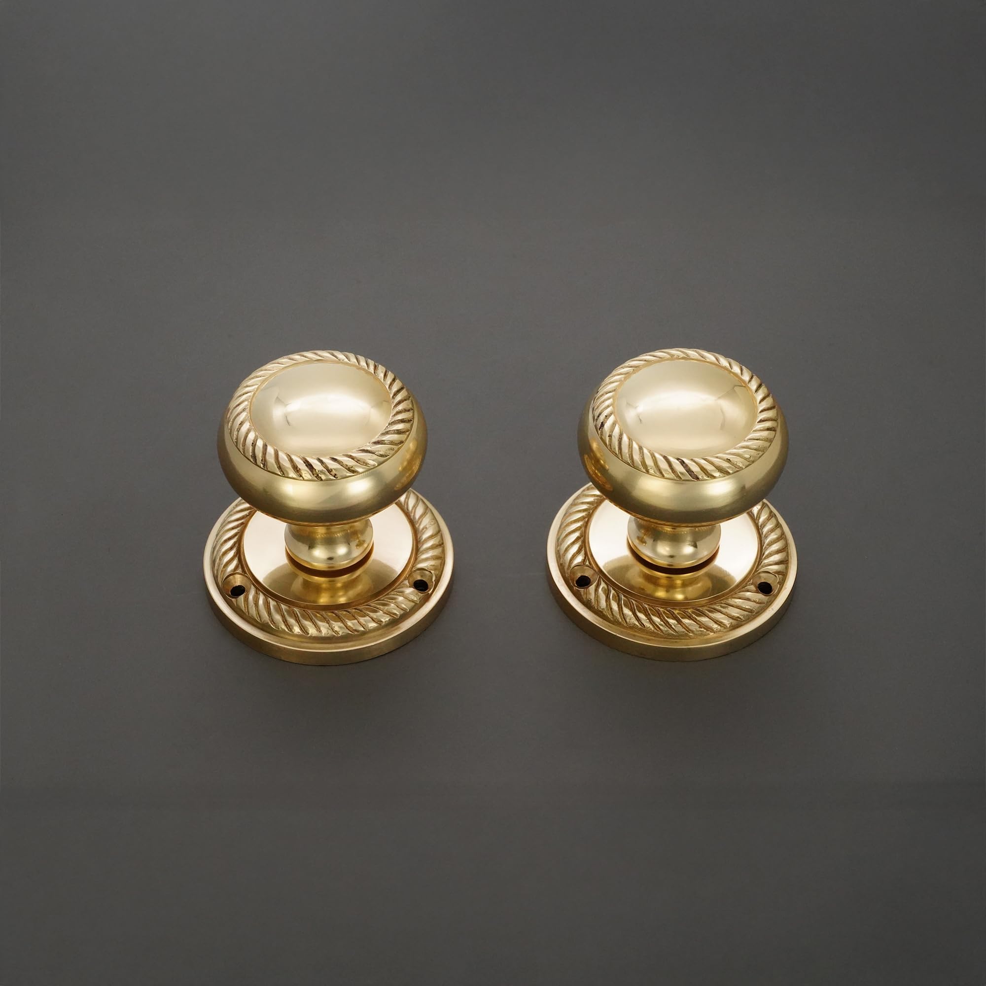 Türknauf-Set, massives Messing, robust, georgianisch, rund, 50 mm (poliertes Messing)