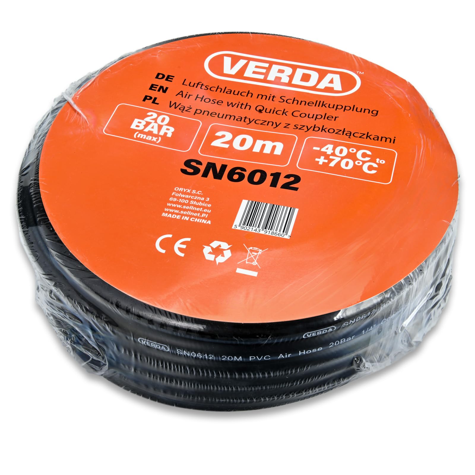 Manguera de aire comprimido, 20 m, 1/4 pulgadas, PVC, aire comprimido, 10 x 17 mm, manguera de 20 bares con acoplamiento rápido, manguera de aire para compresor, aire comprimido, resistente y flexible