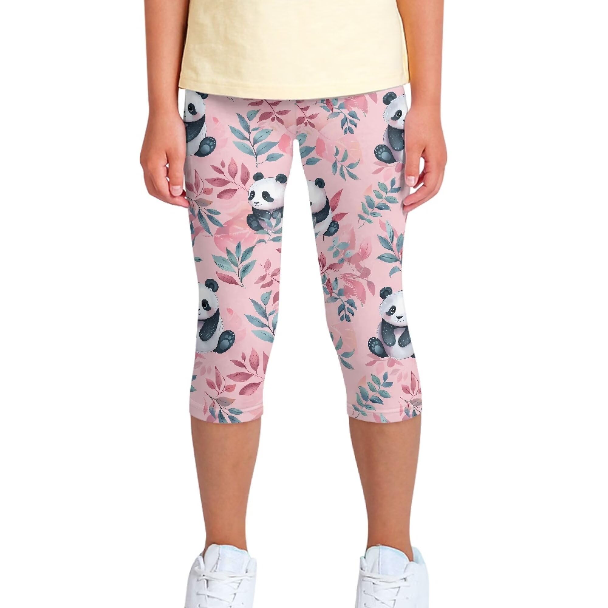 Cute Girls Capri Leggings Shorts Leaf Panda Yoga Pants for Kids 8-9 Years Old Girls Summer Breathable Slim Fit Sports Outfits