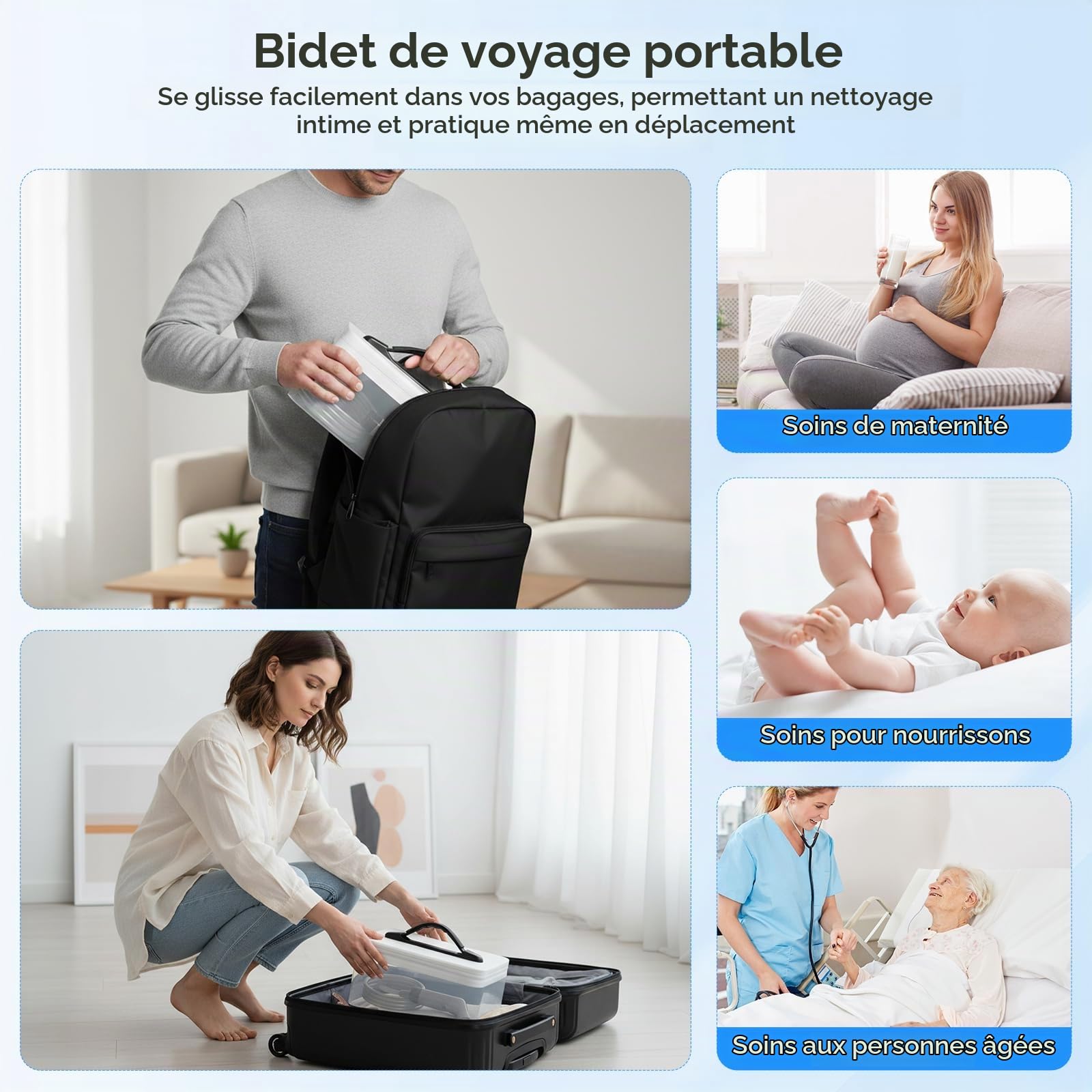 Bidet électrique de voyage 2,3 l, bidet portable avec tuyau de 1,2 m, portable pour toilettes, camping, extérieur, douche musulmane, bouteille périnéale, 2 modes