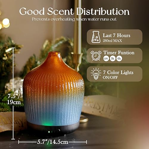 Miniatura 3 de Porseme 280ml Essential Oil Diffuser, Ultrasonic Cool Mist Humidifier with Color Changing, Auto Shut-Off, 6-10 Running Hours, Aromatherapy Glass