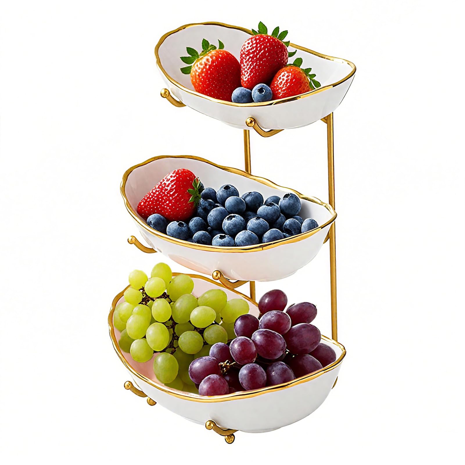 Juego de Cuencos de Servir de 3 Niveles con Soporte de Metal Plegable más Grueso, Platos ovalados para entretener Soporte de Servir Escalonado para Frutas, postres, Dulces, Patatas Fritas y