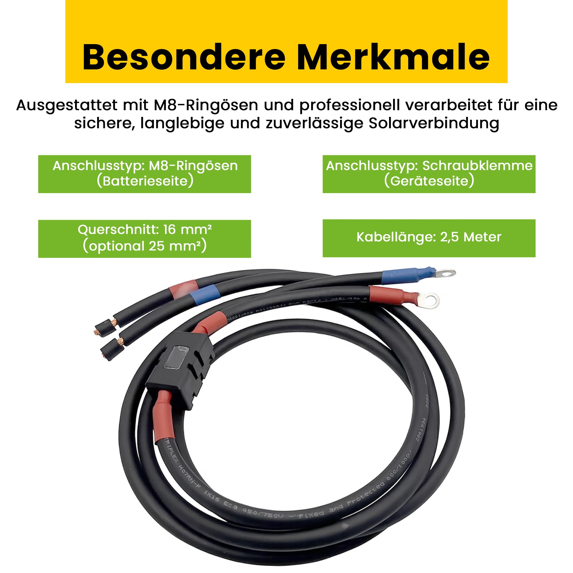 2,5 m 16 mm² kabel do akumulatora z bezpiecznikiem MIDI przyłącze zaciskowe do M8