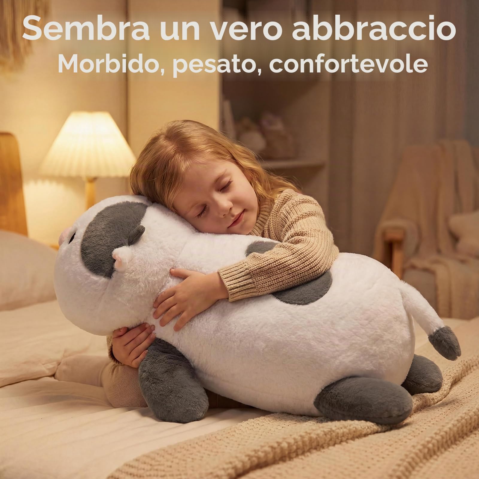 Mewaii Peluche Ponderato Mucca Grigia Bianca 58CM 4.0 Lbs – Cuscino Giocattolo Kawaii Morbido e Confortevole, Compleanno e Occasioni Speciali