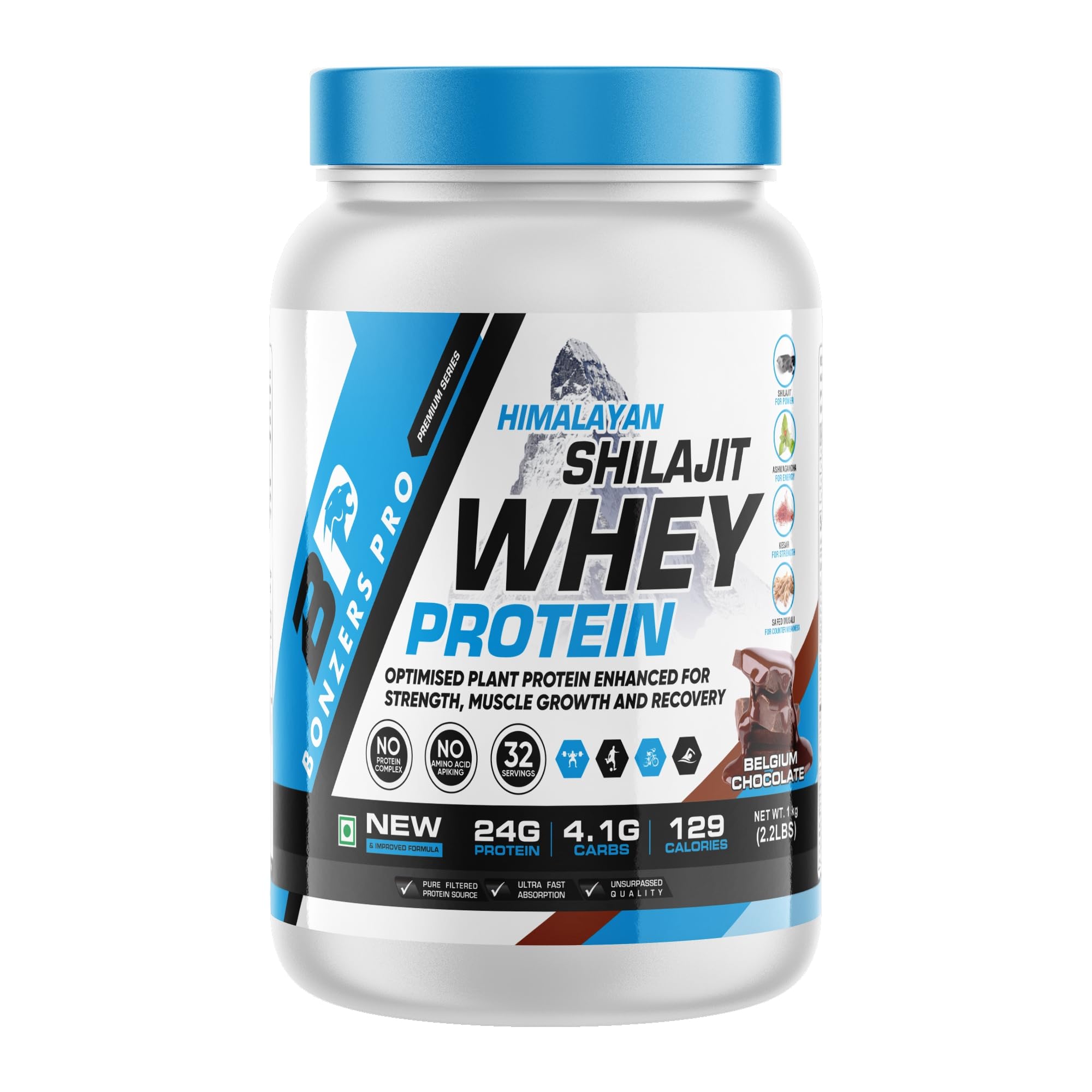 Bonzers Pro Himalayan Shilajit Whey Protein - 1 Kg (2.2 lbs) | 24g Protein, 5.5g BCAA, Ashwagandha, Safed Musli, Kesar for Muscle Growth | Belgium Chocolate Flavor (B0D5V82K5G) Amazon Price History, Amazon Price Tracker