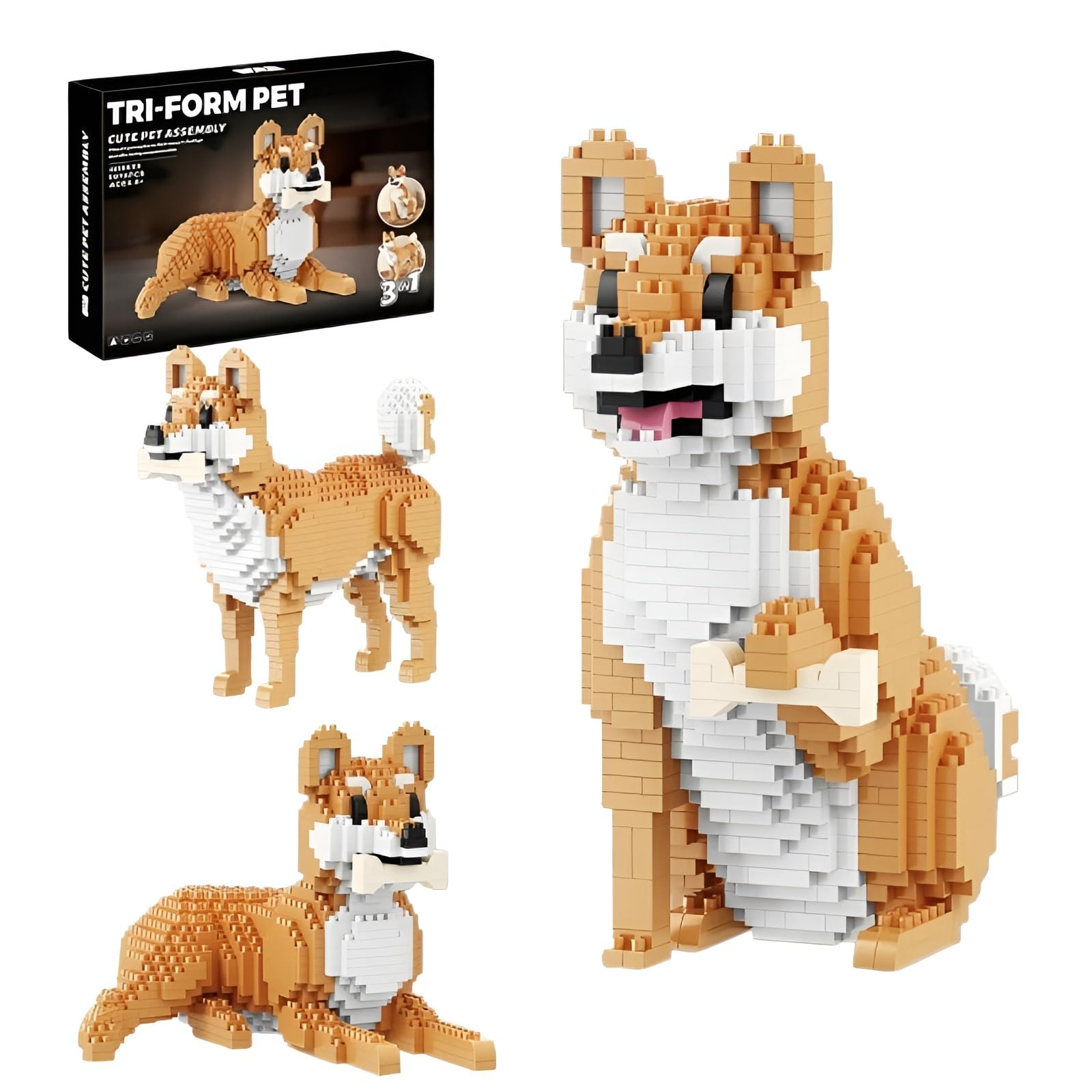 3 In 1 Shiba Dog Building Set for Adults, 1078 Pieces Puppy Mini Micro Building Blocks, Animal Bricks Model Toy, Cute Pet Figure Home Desk Decor, Birthday Gift for Teenagers