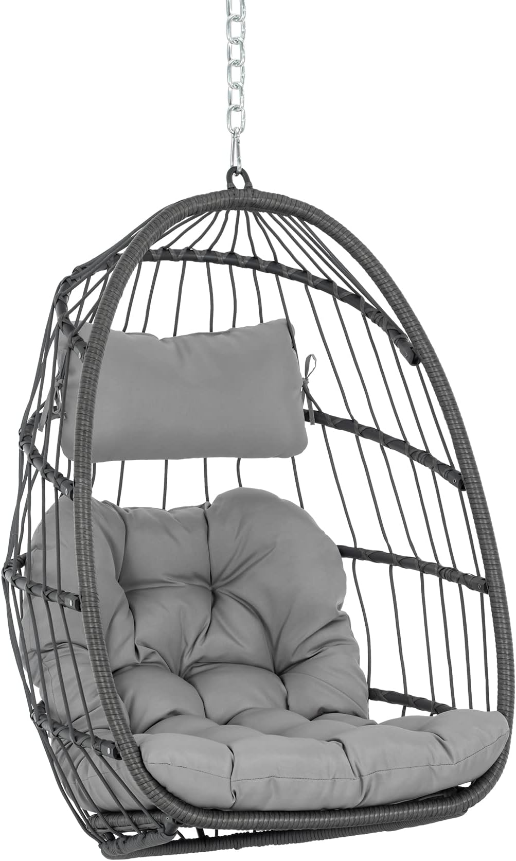 Yechen Swing Egg Chair Without Stand Indoor Outdoor, Foldable Wicker Rattan Hanging Egg Chairs Hammock Egg Basket Chair with Aluminum Frame & UV Resistant Cushions for Bedroom Patio Porch