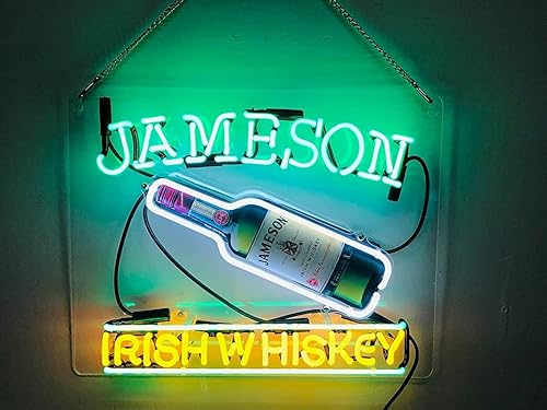 Letreros de neón de 20 pulgadas, botella de whisky irlandés Jamesons, letrero de neón, barra de cerveza acrílica, decoración de pared, luz de neón